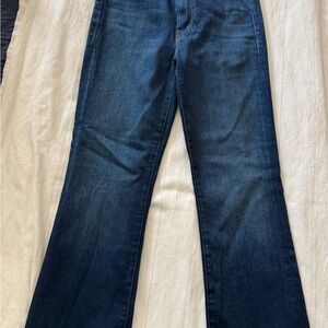 MOTHER Dark Blue Hustler Ankle Fray Flare Jeans